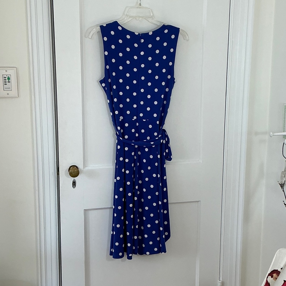 New! Beautiful royal blue faux polka dot wrap dress, Jessica Howard, size 10p - Picture 6 of 13